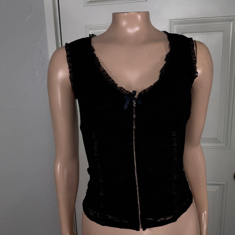 Vintage Y2K Outlooks Shirt Small USA Nylon Floral Lace Bow Baby Tee Tank Q17